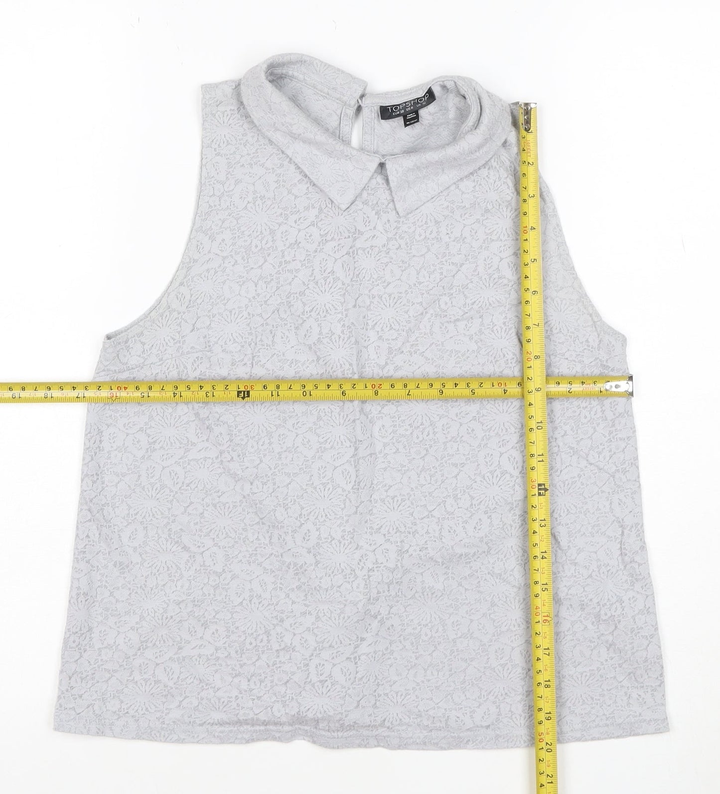 Topshop Womens Grey Floral Lace Collared Sleeveless Blouse Size 10