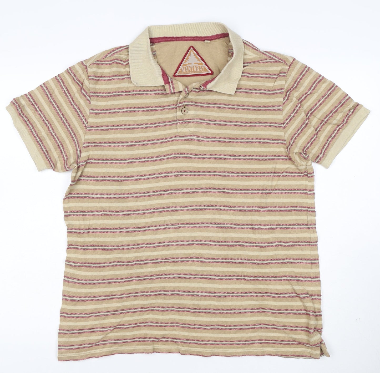 Mantaray Men's Beige Striped Cotton Polo Shirt Size M