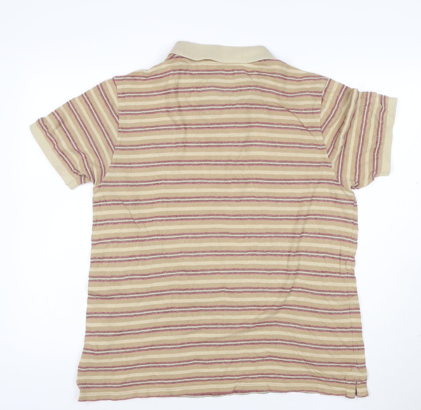 Mantaray Men's Beige Striped Cotton Polo Shirt Size M