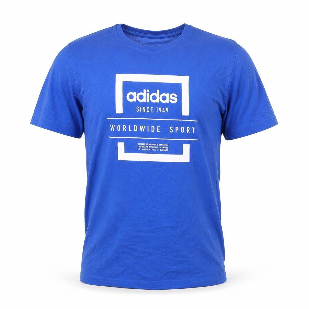 adidas Men Blue Cotton Graphic Print Short Sleeve T-Shirt Size S