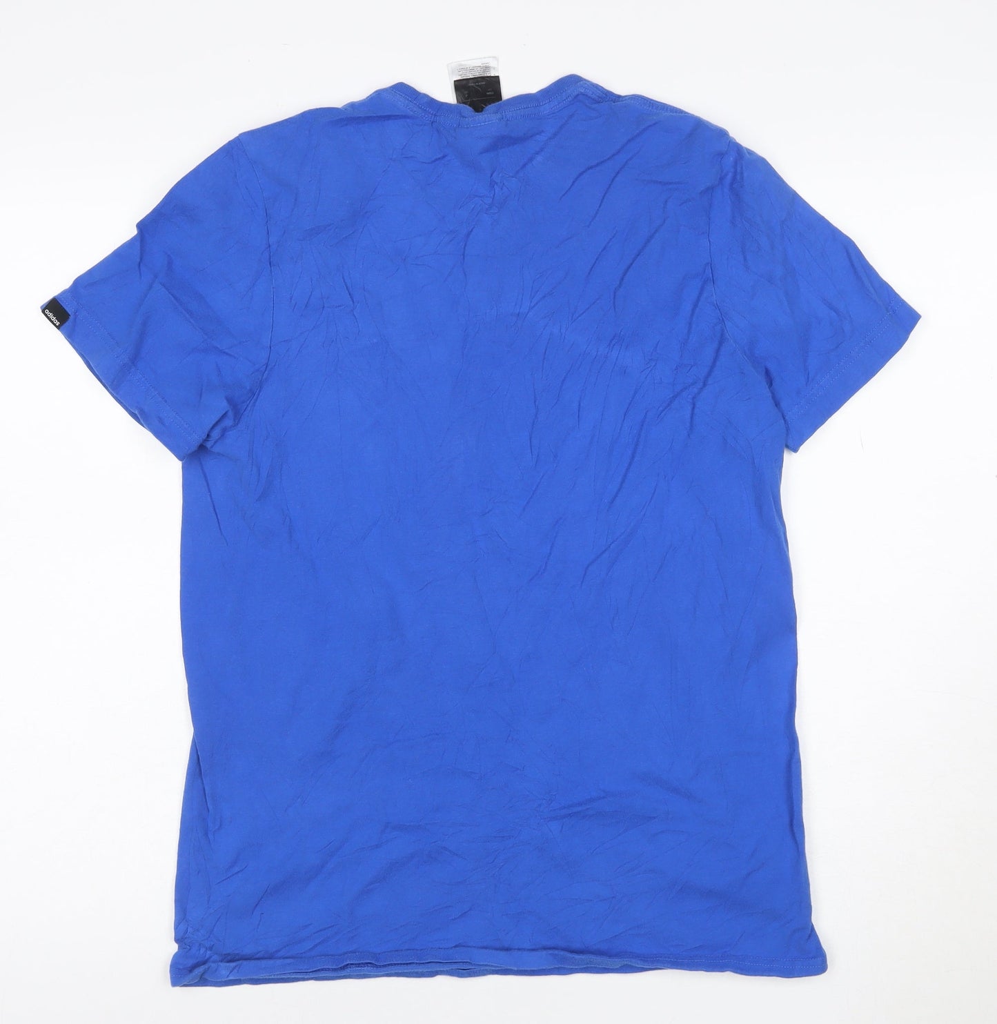 adidas Men Blue Cotton Graphic Print Short Sleeve T-Shirt Size S
