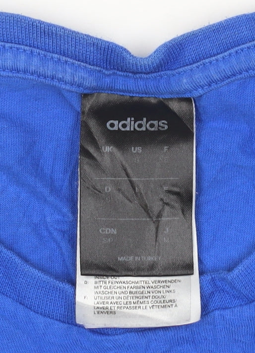 adidas Men Blue Cotton Graphic Print Short Sleeve T-Shirt Size S