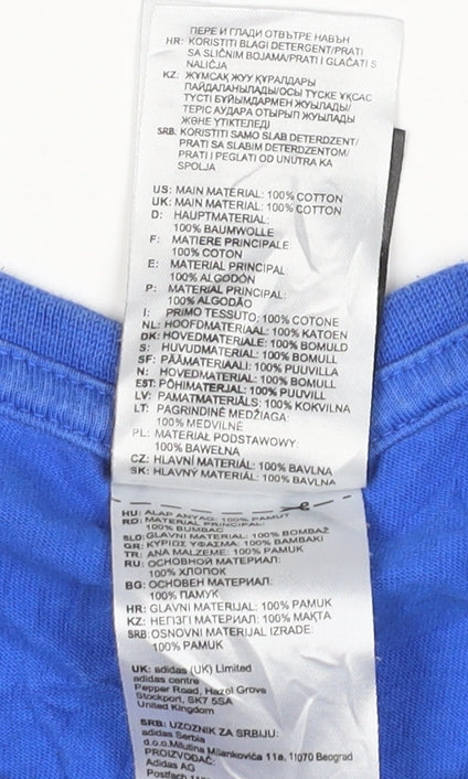 adidas Men Blue Cotton Graphic Print Short Sleeve T-Shirt Size S