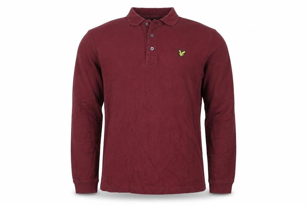 Lyle & Scott Men's Red Long Sleeve Cotton Polo Shirt Size S