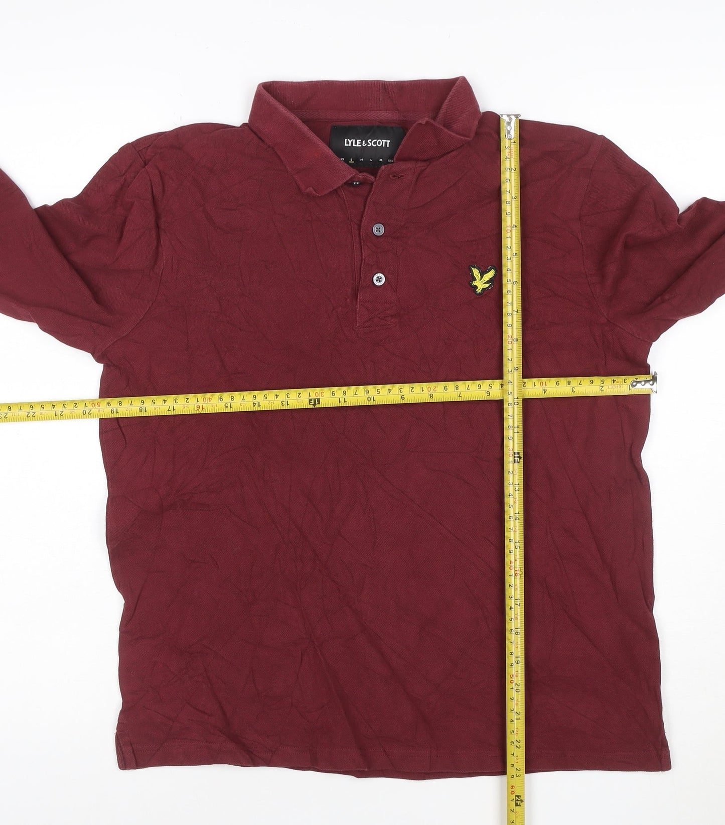 Lyle & Scott Men's Red Long Sleeve Cotton Polo Shirt Size S