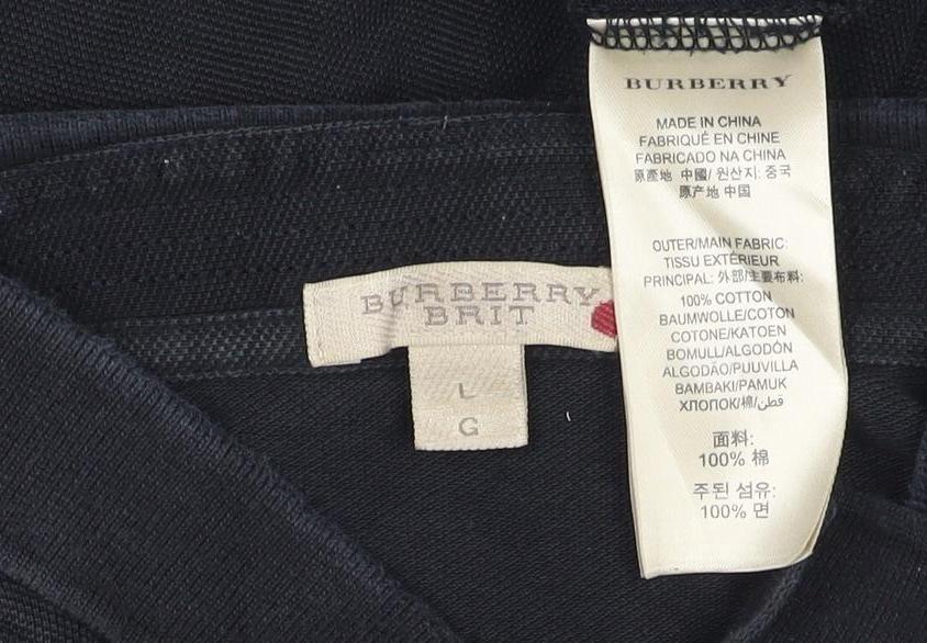 Burberry Brit Men's Black Cotton Polo Shirt Size L Short Sleeve