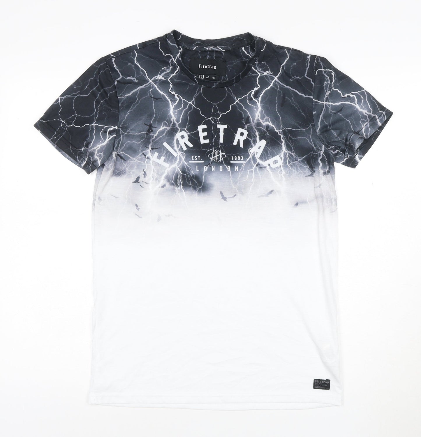 Firetrap Men's Black & White Lightning Graphic T-Shirt UK S