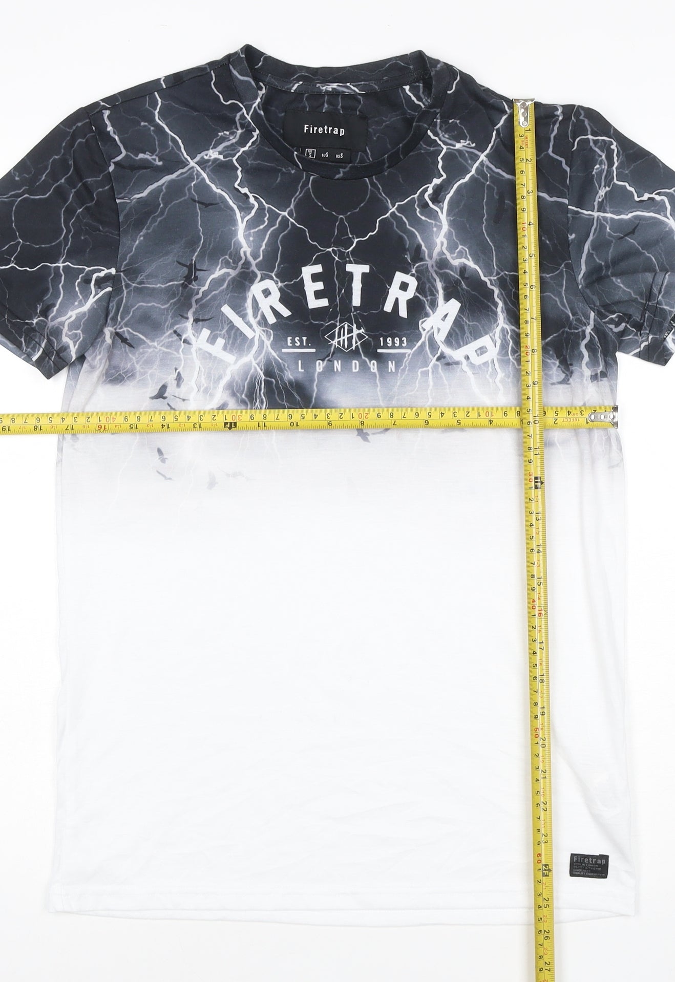 Firetrap Men's Black & White Lightning Graphic T-Shirt UK S