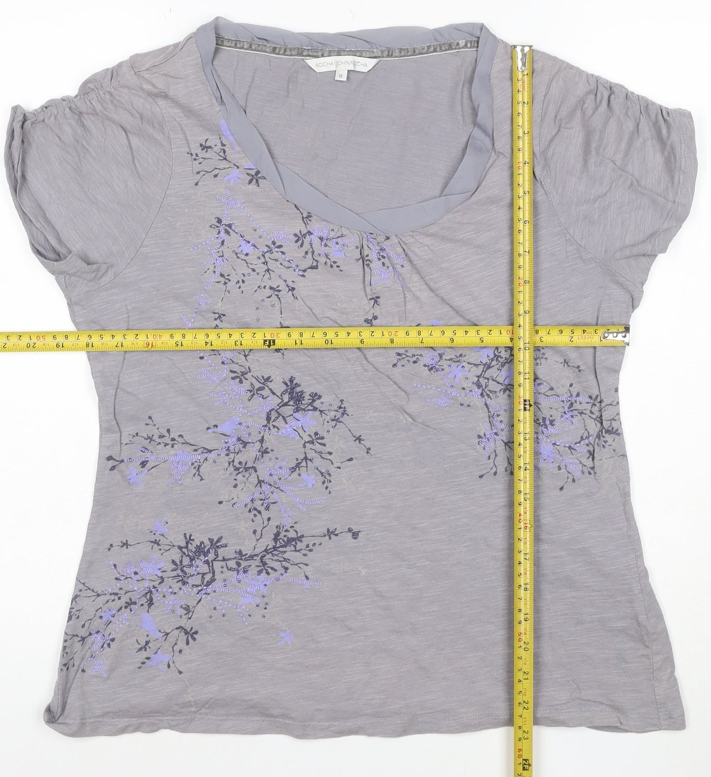 Rocha John Rocha Women's Grey Embroidered Floral T-Shirt Size 16