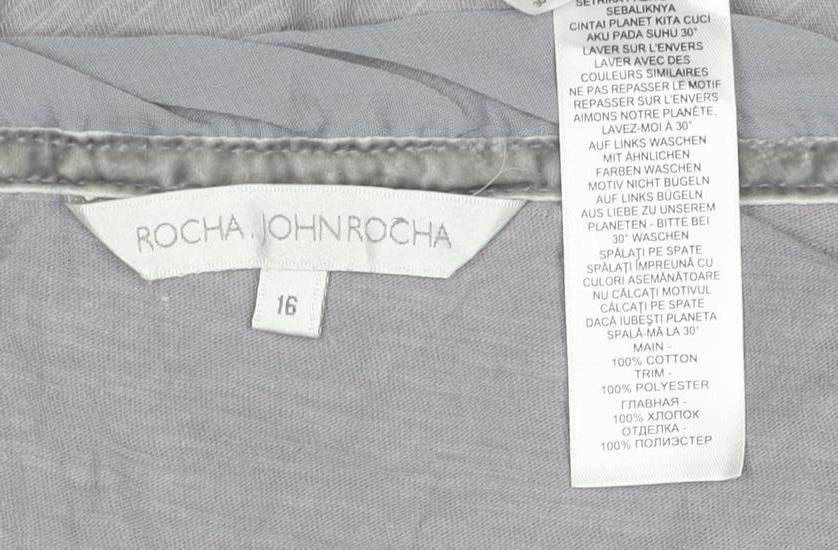 Rocha John Rocha Women's Grey Embroidered Floral T-Shirt Size 16
