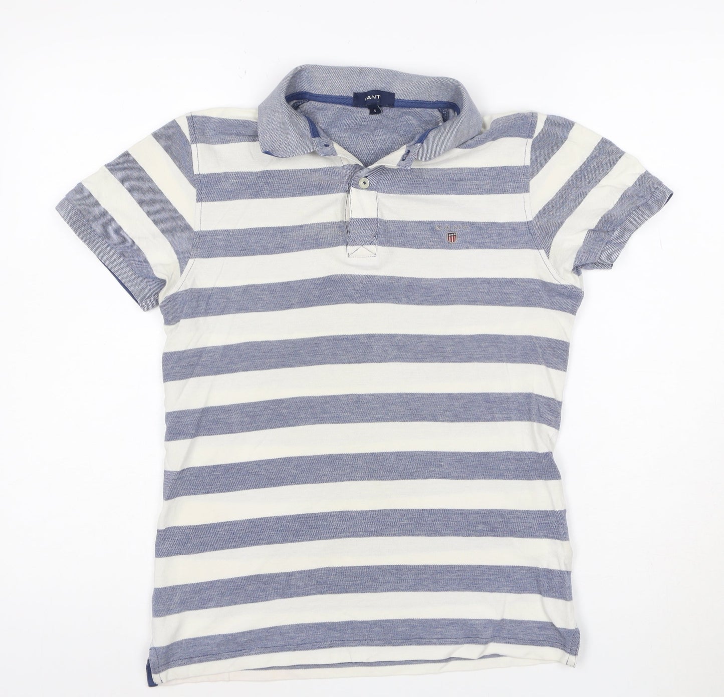 Gant Men's Blue Striped Cotton Polo Shirt Size S Regular Fit