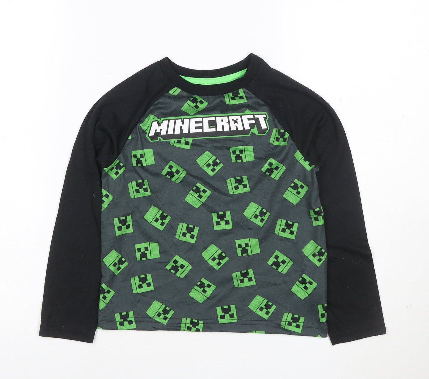 Minecraft Boys Black Long Sleeve Creeper Graphic Polyester T-Shirt 7-8 Years
