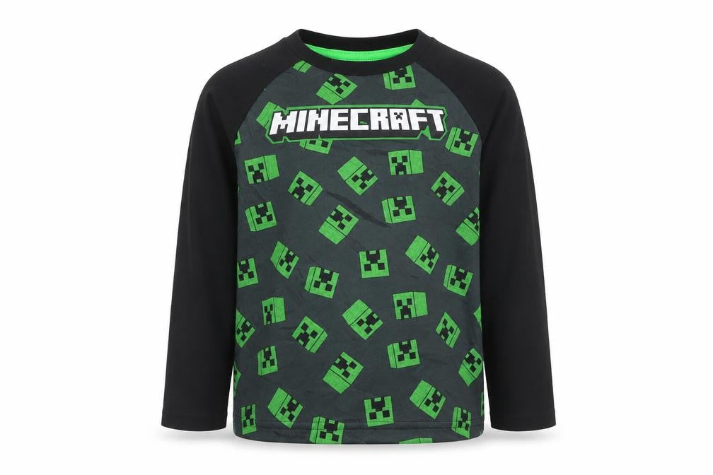 Minecraft Boys Black Long Sleeve Creeper Graphic Polyester T-Shirt 7-8 Years