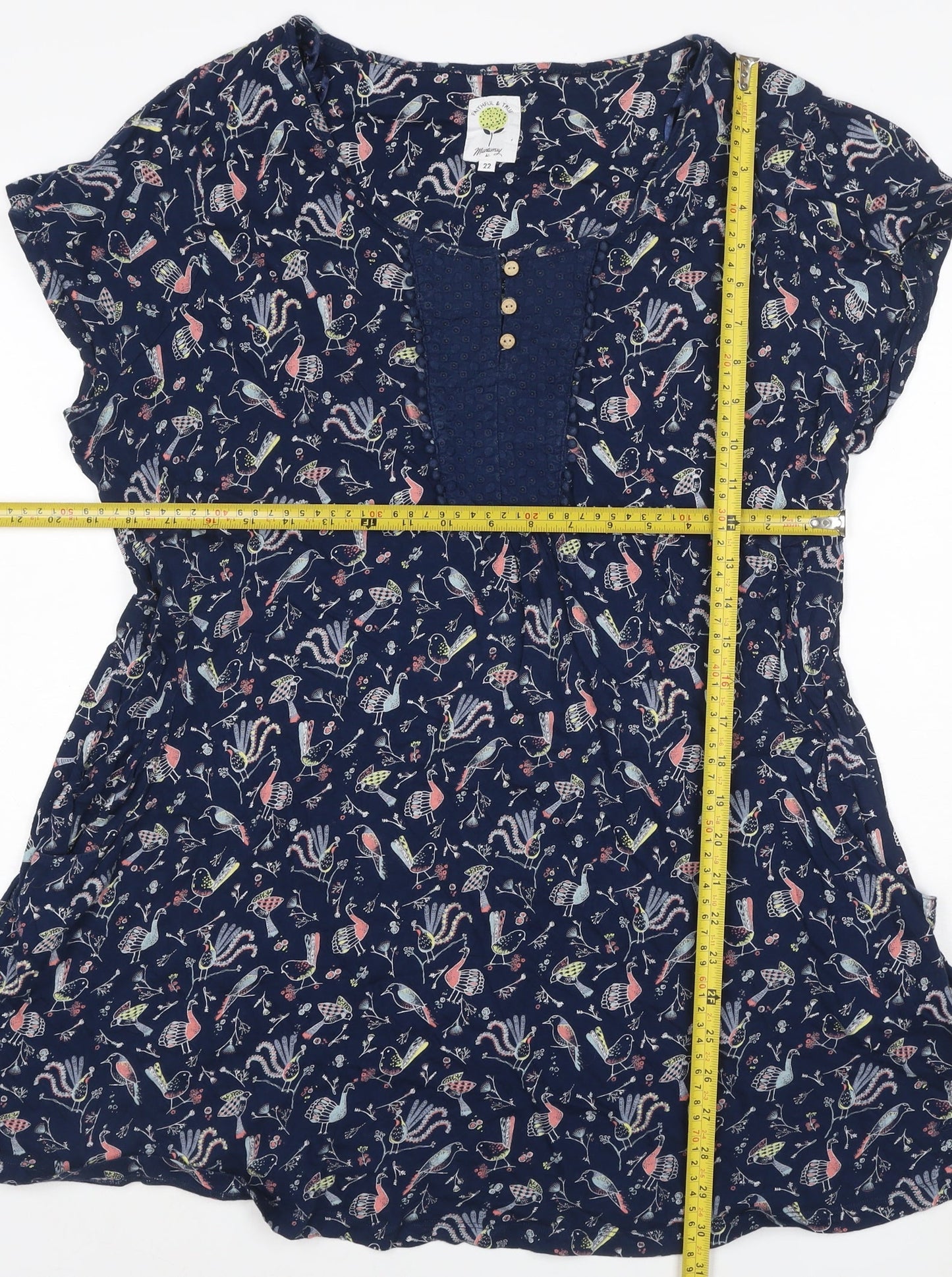 Monsoon Women Blue Floral A-Line Dress Size 22 Short Sleeve