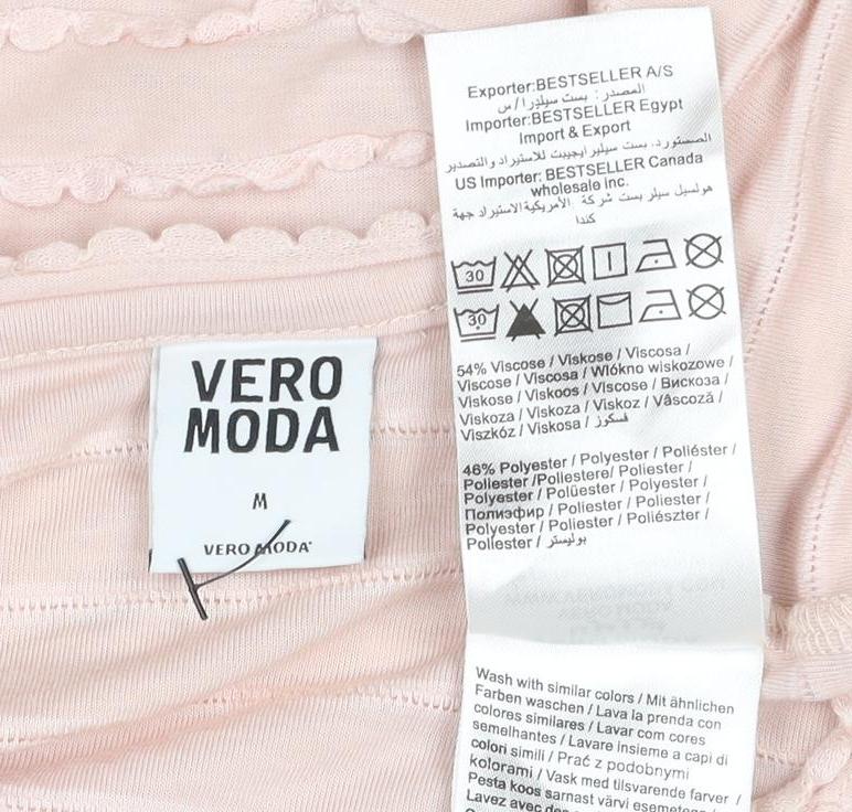 Vero Moda Womens Pink Short Sleeve Ruffle Jersey T-Shirt M