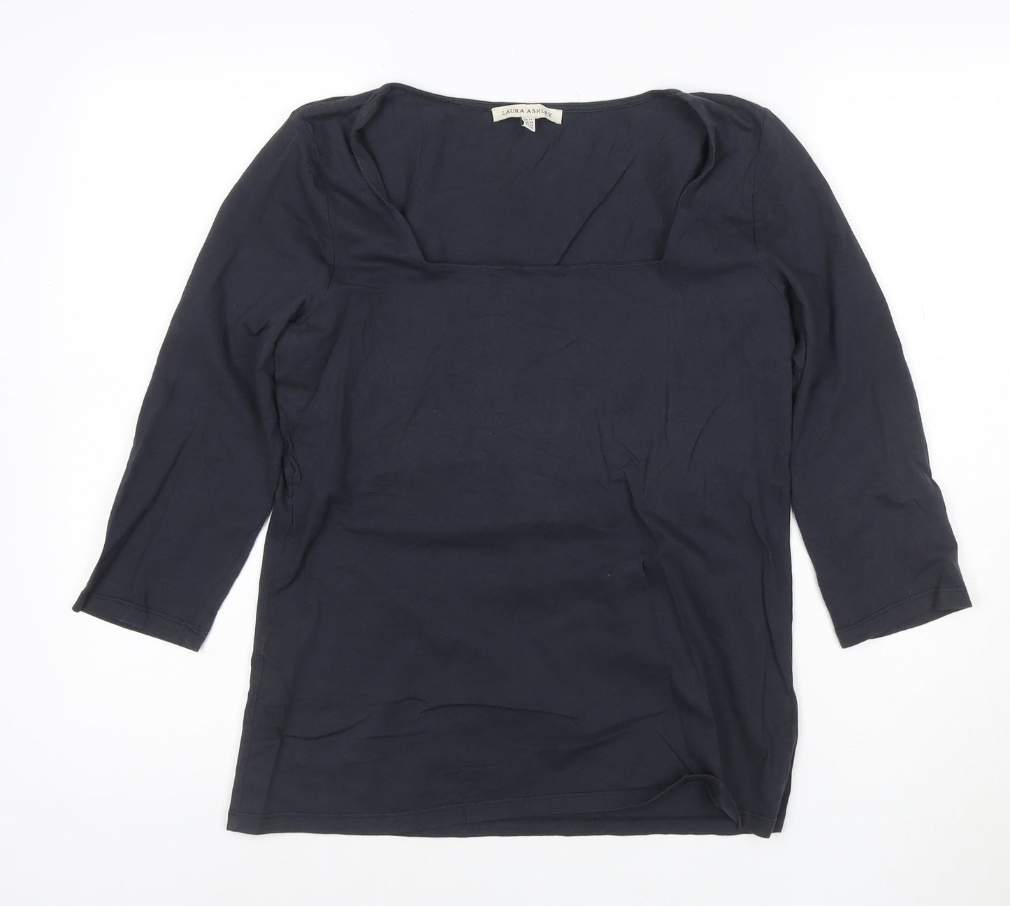 Laura Ashley Women's Blue 3/4 Sleeve Cotton Jersey T-Shirt UK 14