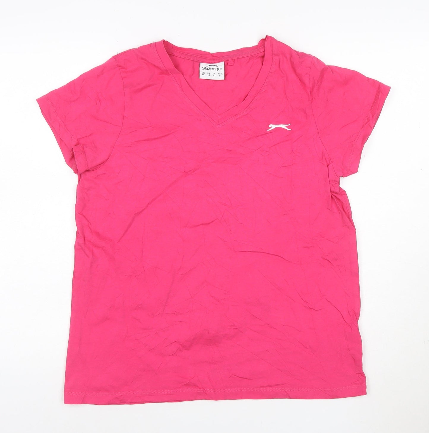 Slazenger Womens Pink V-Neck Short Sleeve Cotton T-Shirt Size 14