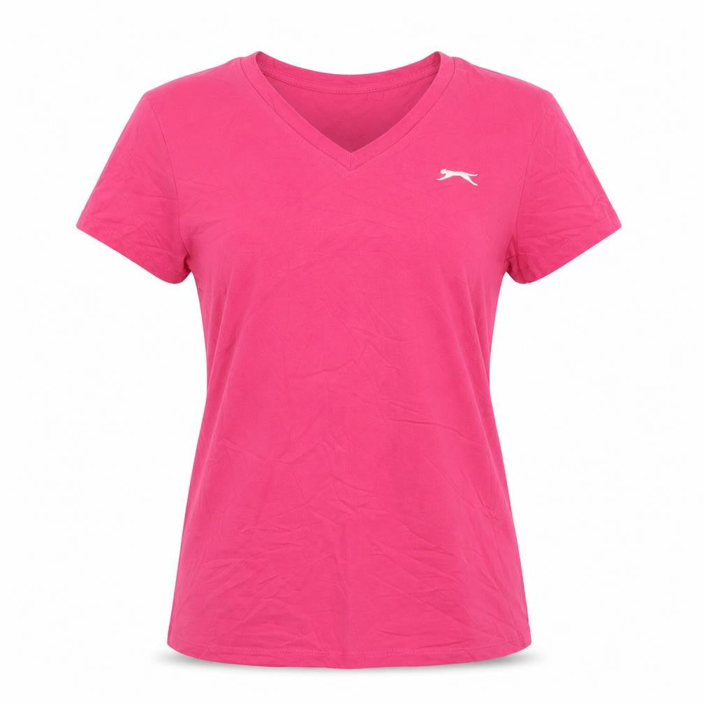 Slazenger Womens Pink V-Neck Short Sleeve Cotton T-Shirt Size 14