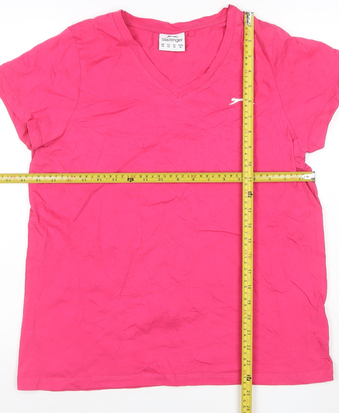 Slazenger Womens Pink V-Neck Short Sleeve Cotton T-Shirt Size 14