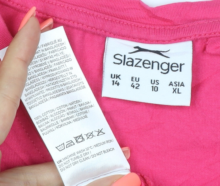 Slazenger Womens Pink V-Neck Short Sleeve Cotton T-Shirt Size 14
