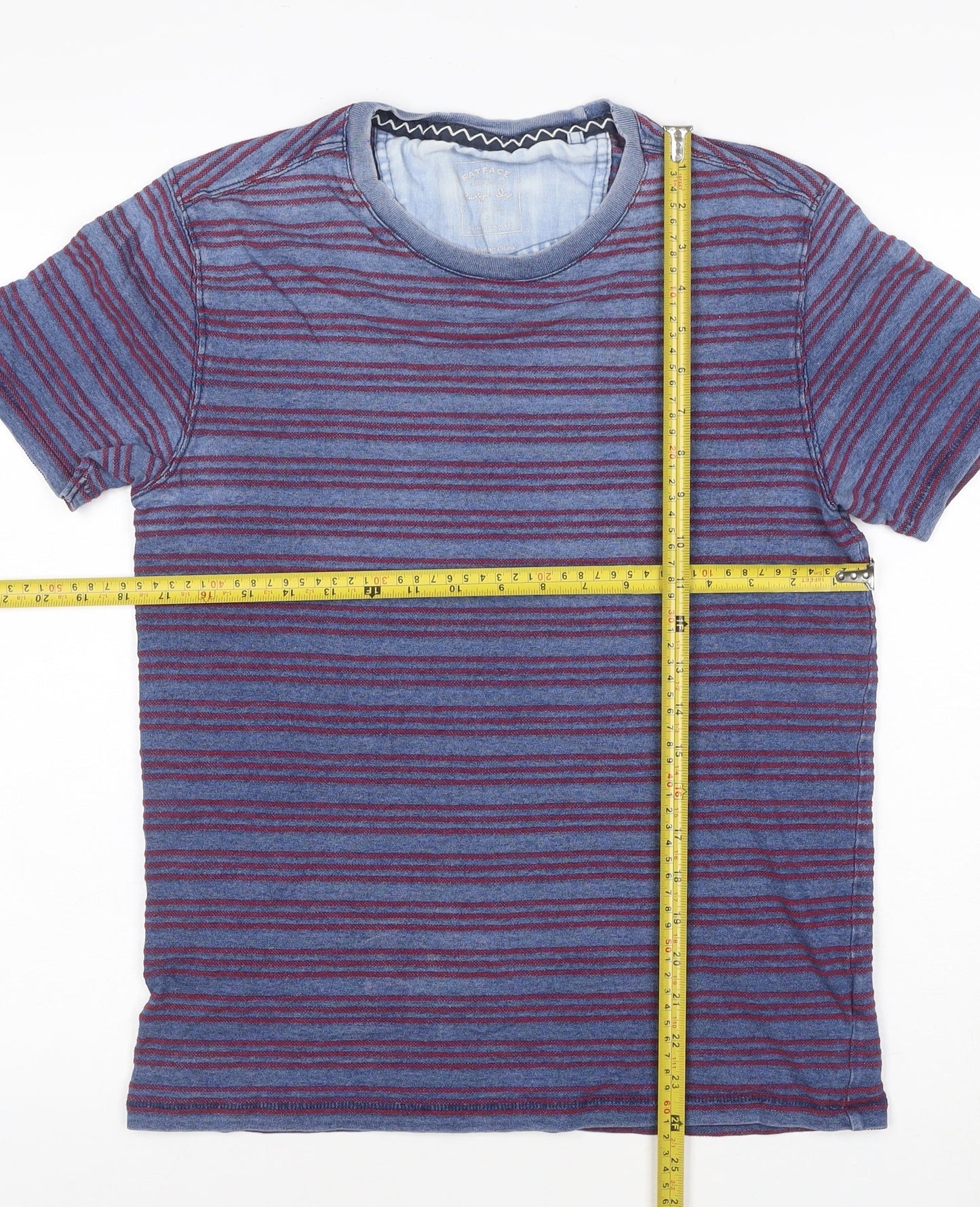 FatFace Men Blue Striped Short Sleeve Cotton Polo S
