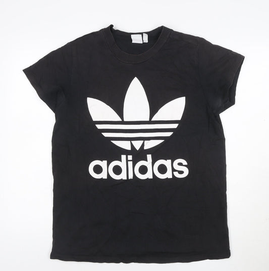 adidas Men Black Short Sleeve Cotton Crew Neck Graphic Logo T-Shirt S
