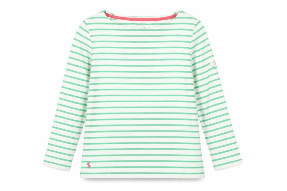 Joules Women Green Striped Long Sleeve Nautical Cotton Top Size 10
