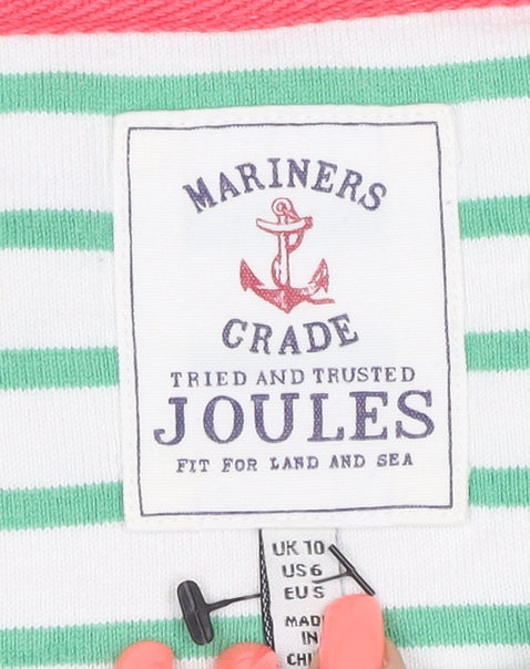 Joules Women Green Striped Long Sleeve Nautical Cotton Top Size 10