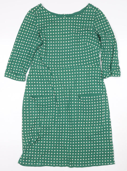 White Stuff Women’s Green Polka Dot Cotton Shift Dress Size 10