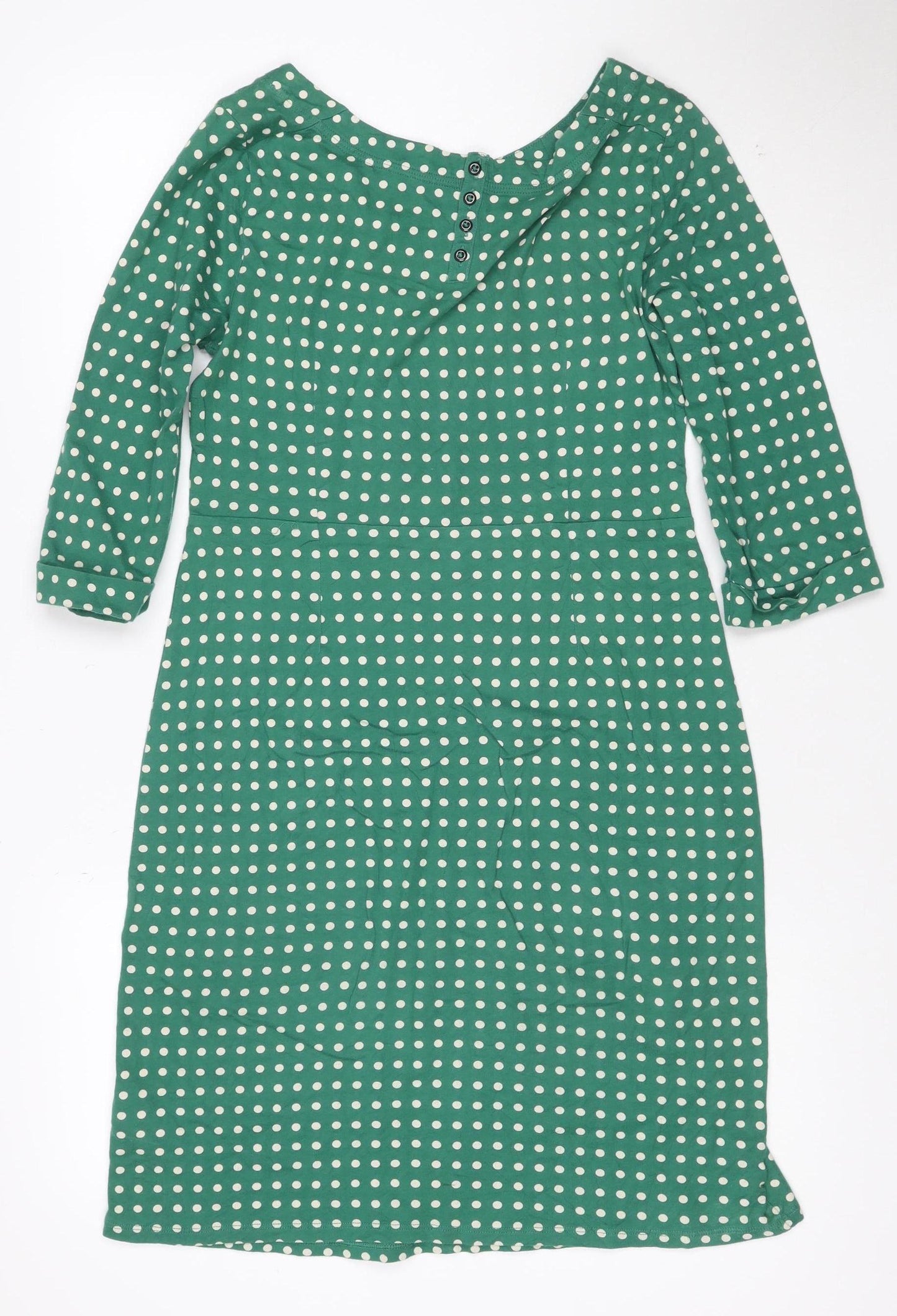 White Stuff Women’s Green Polka Dot Cotton Shift Dress Size 10
