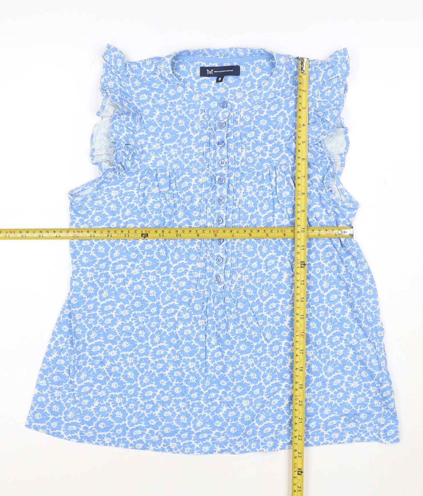 Crew Clothing Women Blue Floral Sleeveless Tunic Blouse Size 8