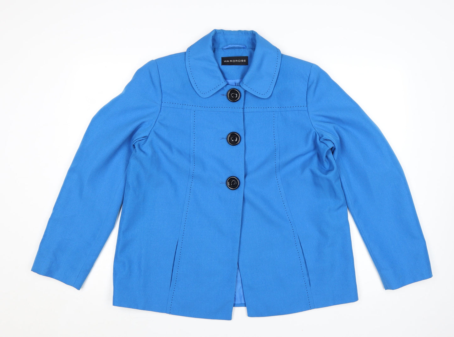 Wardrobe Women's Blue Mid-Length Polyester Button Jacket Size 14
