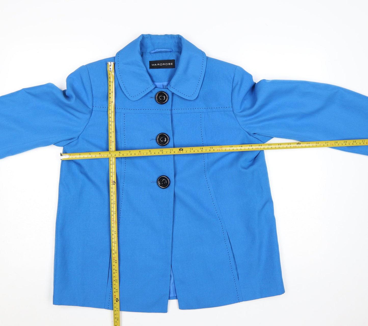 Wardrobe Women's Blue Mid-Length Polyester Button Jacket Size 14
