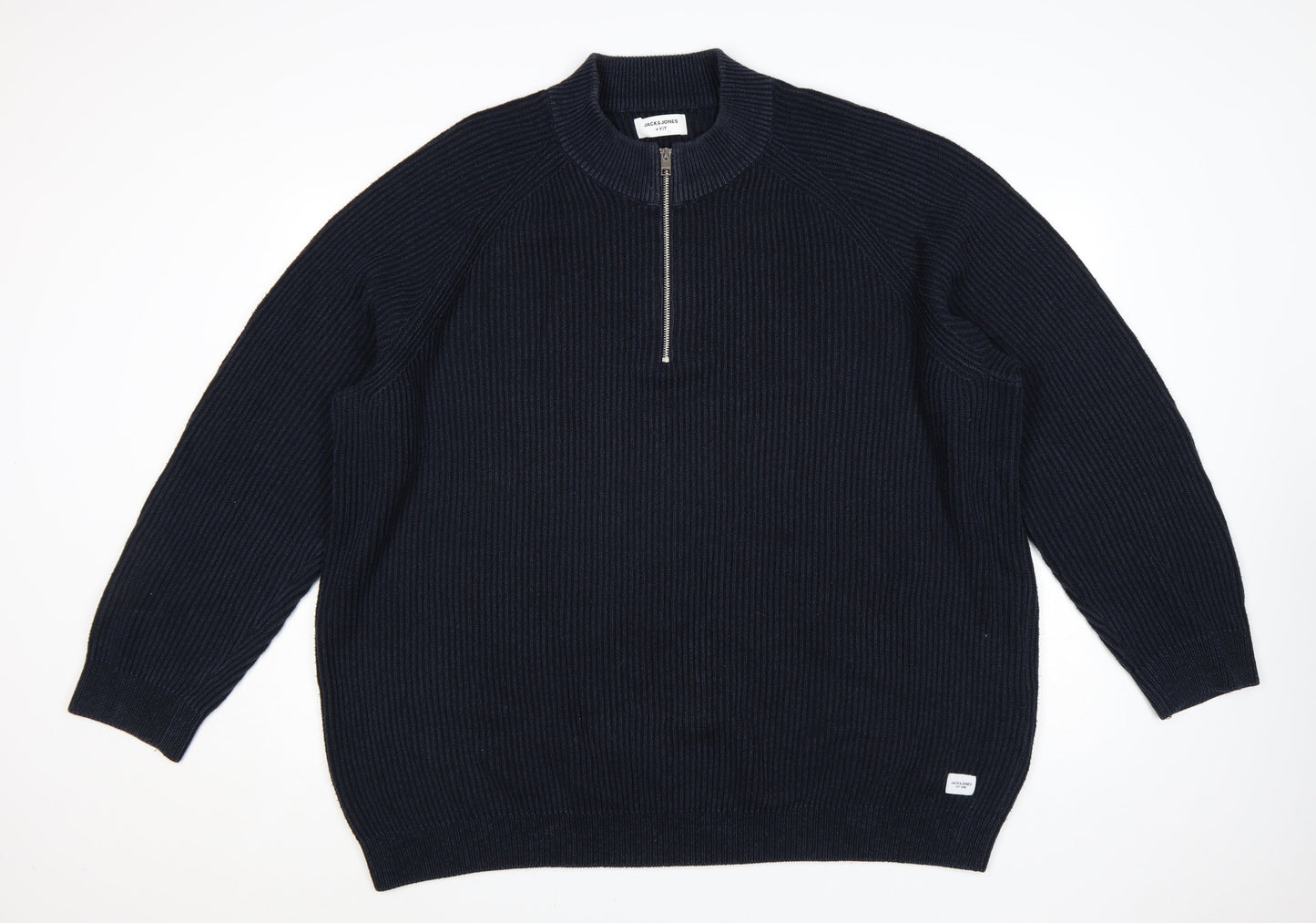 Jack & Jones Men’s Blue 3XL 1/2 Zip Chunky-Knit Mock Neck Jumper