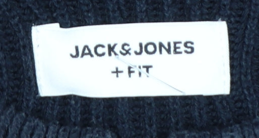 Jack & Jones Men’s Blue 3XL 1/2 Zip Chunky-Knit Mock Neck Jumper