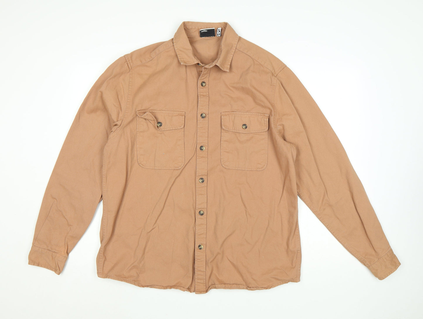ASOS DESIGN Men's Brown Cotton Button-Up Shirt XL Long Sleeve