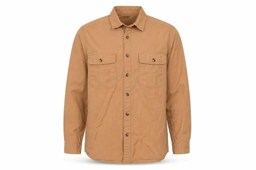 ASOS DESIGN Men's Brown Cotton Button-Up Shirt XL Long Sleeve