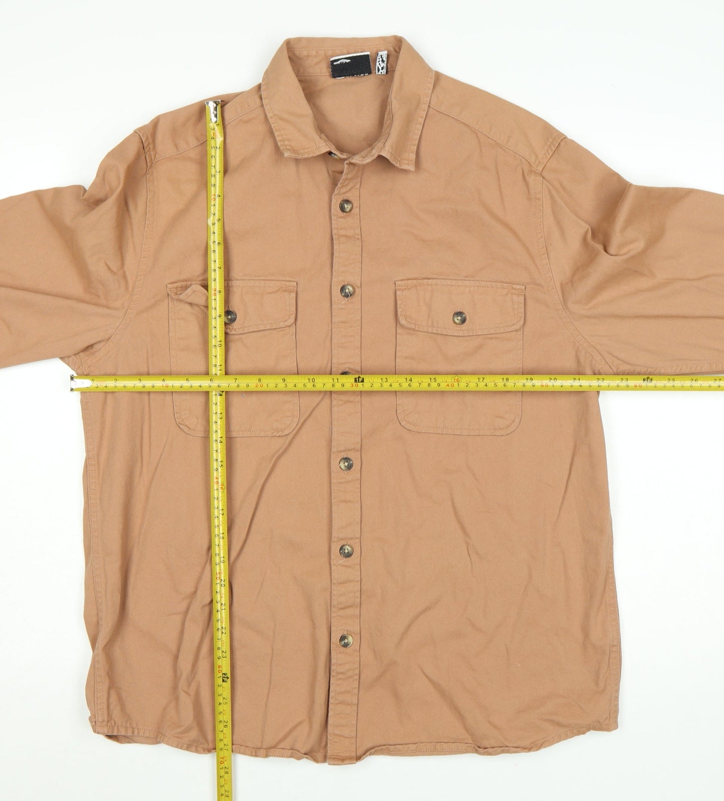 ASOS DESIGN Men's Brown Cotton Button-Up Shirt XL Long Sleeve