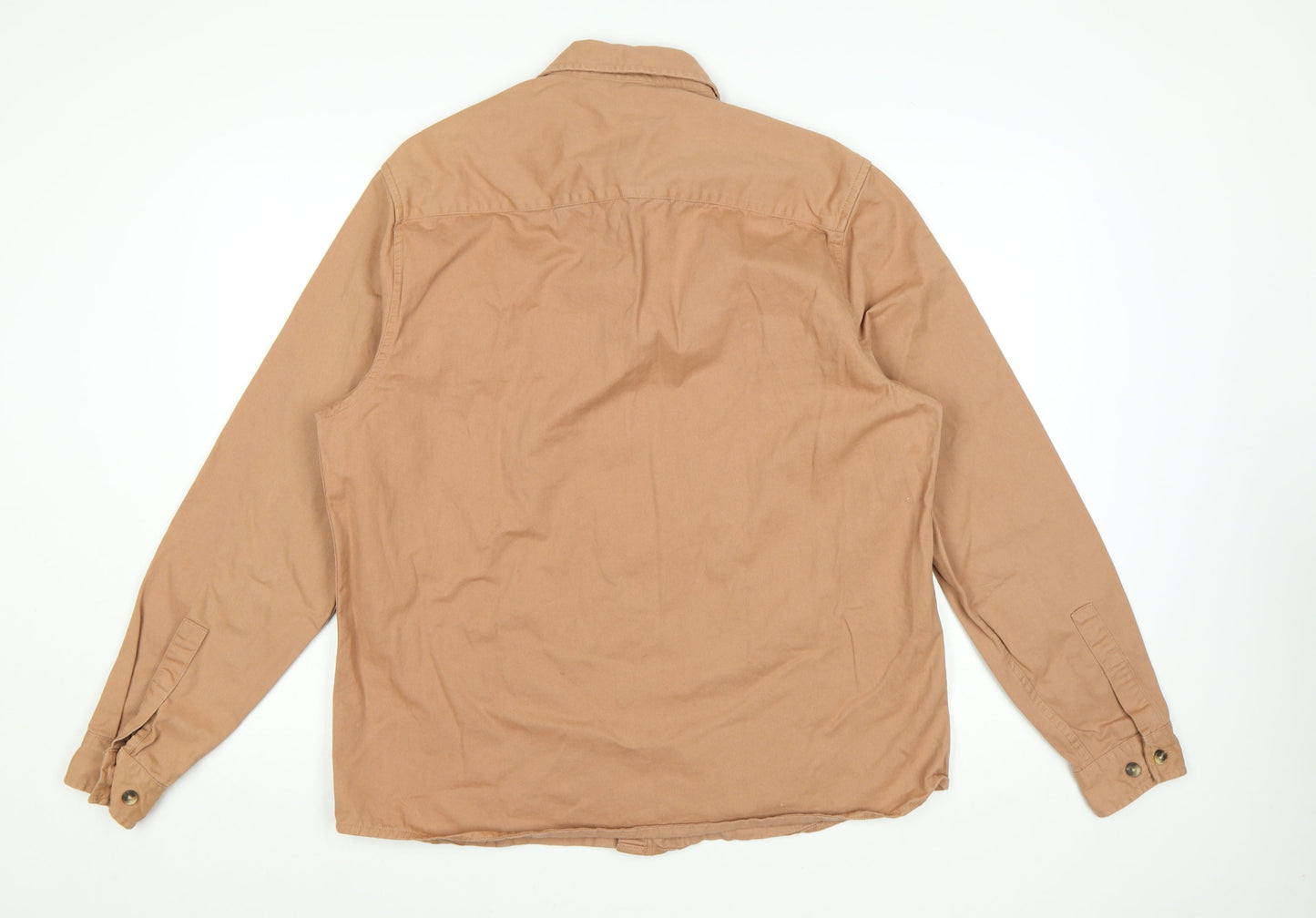 ASOS DESIGN Men's Brown Cotton Button-Up Shirt XL Long Sleeve