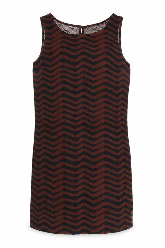 Marks and Spencer Women Brown Chevron Linen Shift Dress Size 6
