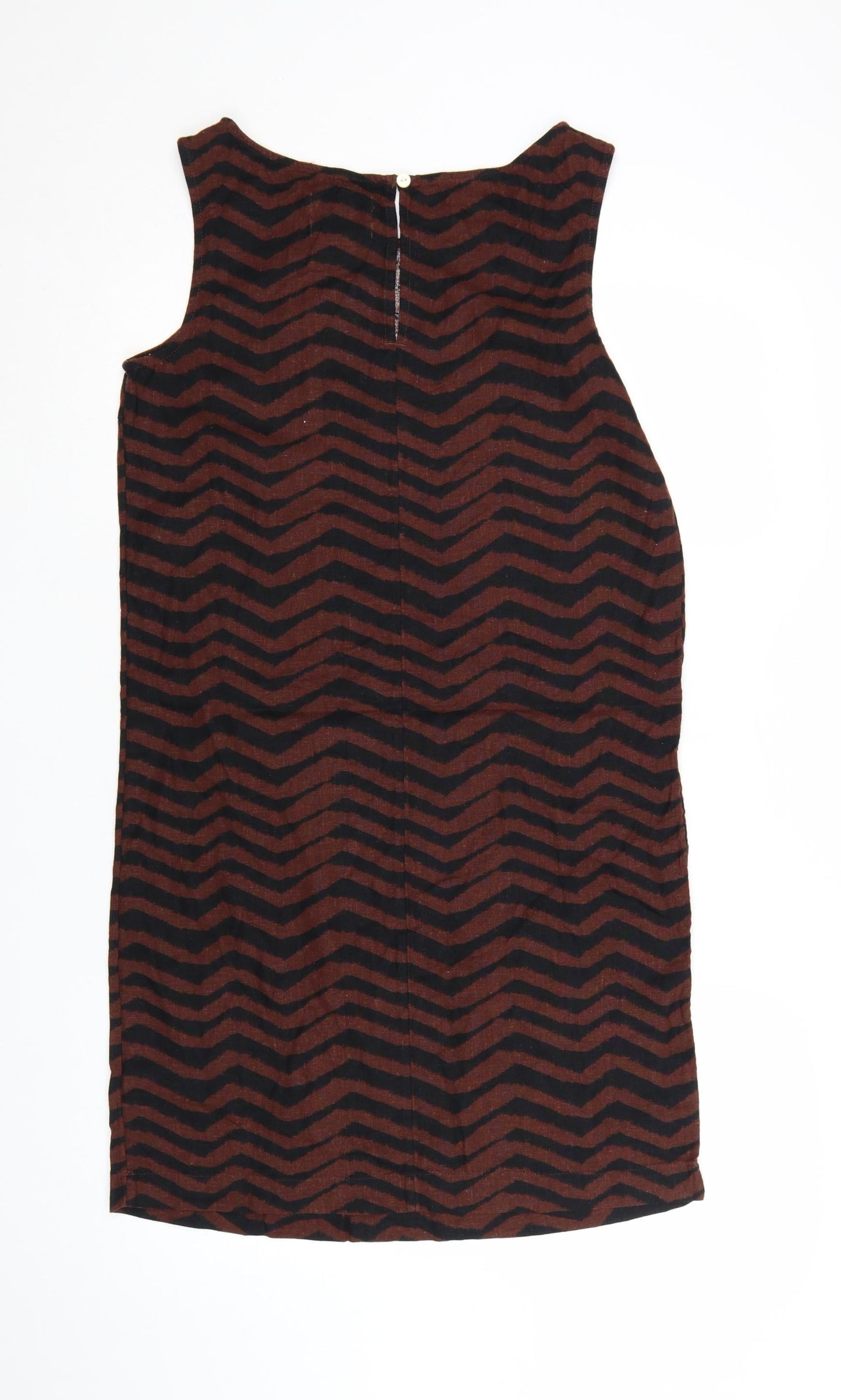 Marks and Spencer Women Brown Chevron Linen Shift Dress Size 6