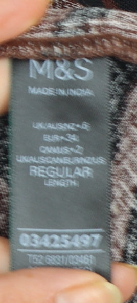 Marks and Spencer Women Brown Chevron Linen Shift Dress Size 6