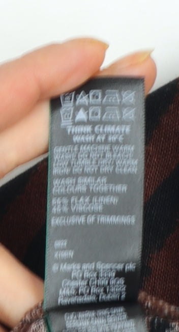 Marks and Spencer Women Brown Chevron Linen Shift Dress Size 6