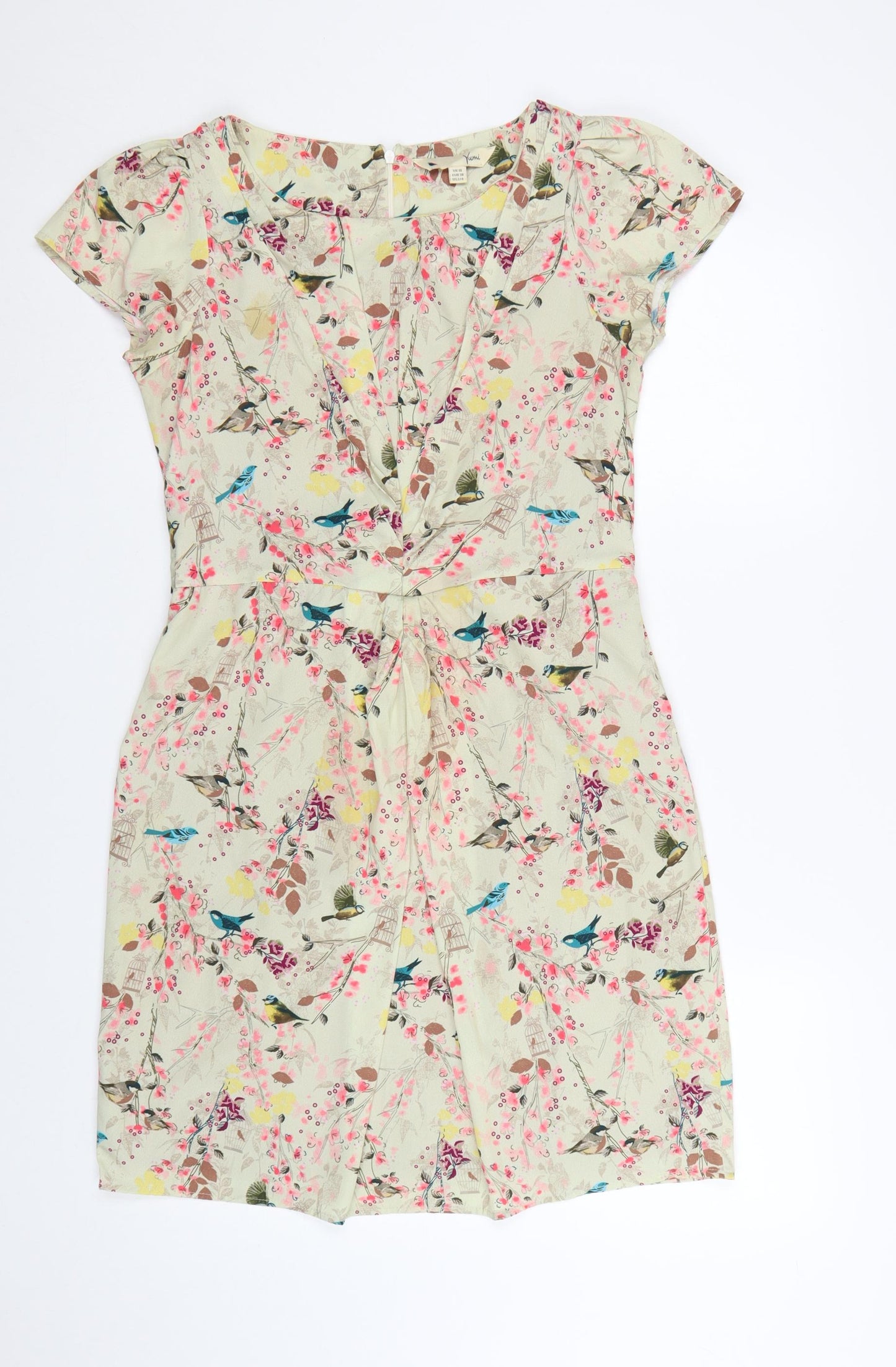 Yumi Women Beige Floral Bird Print Fit & Flare Dress Size 10