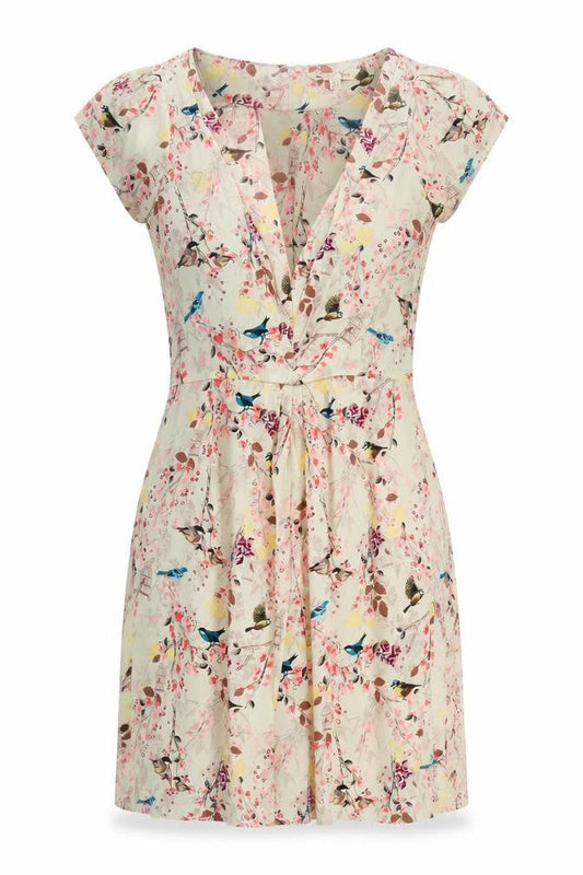 Yumi Women Beige Floral Bird Print Fit & Flare Dress Size 10