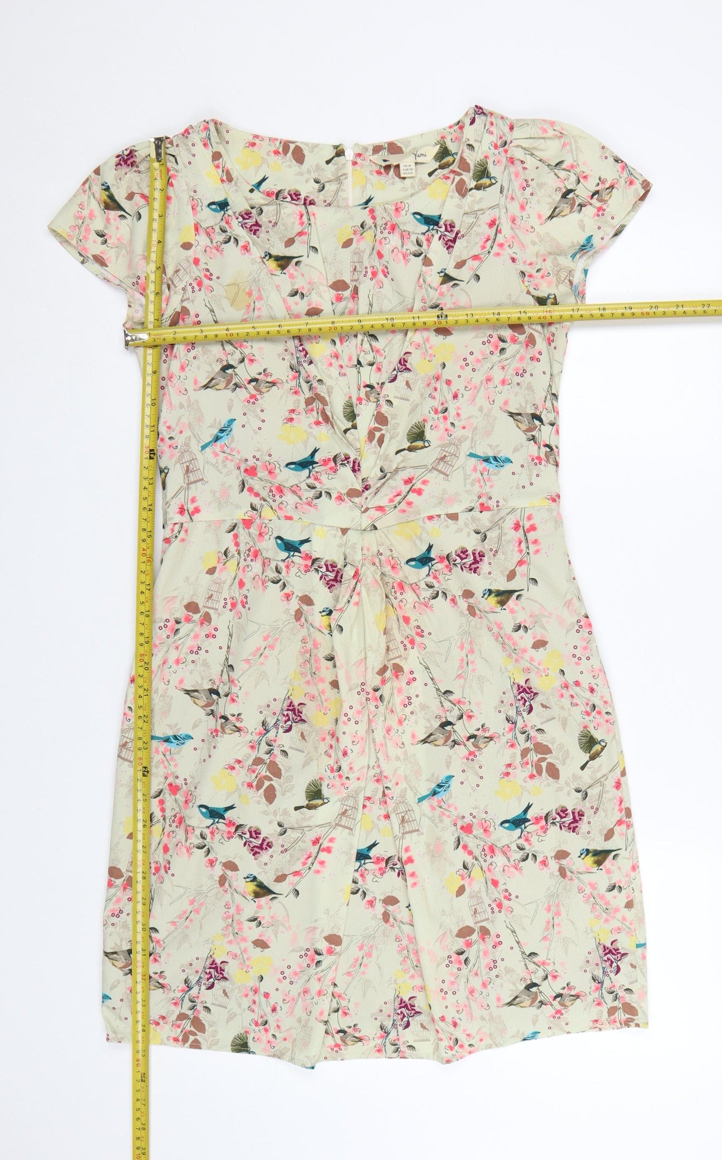 Yumi Women Beige Floral Bird Print Fit & Flare Dress Size 10
