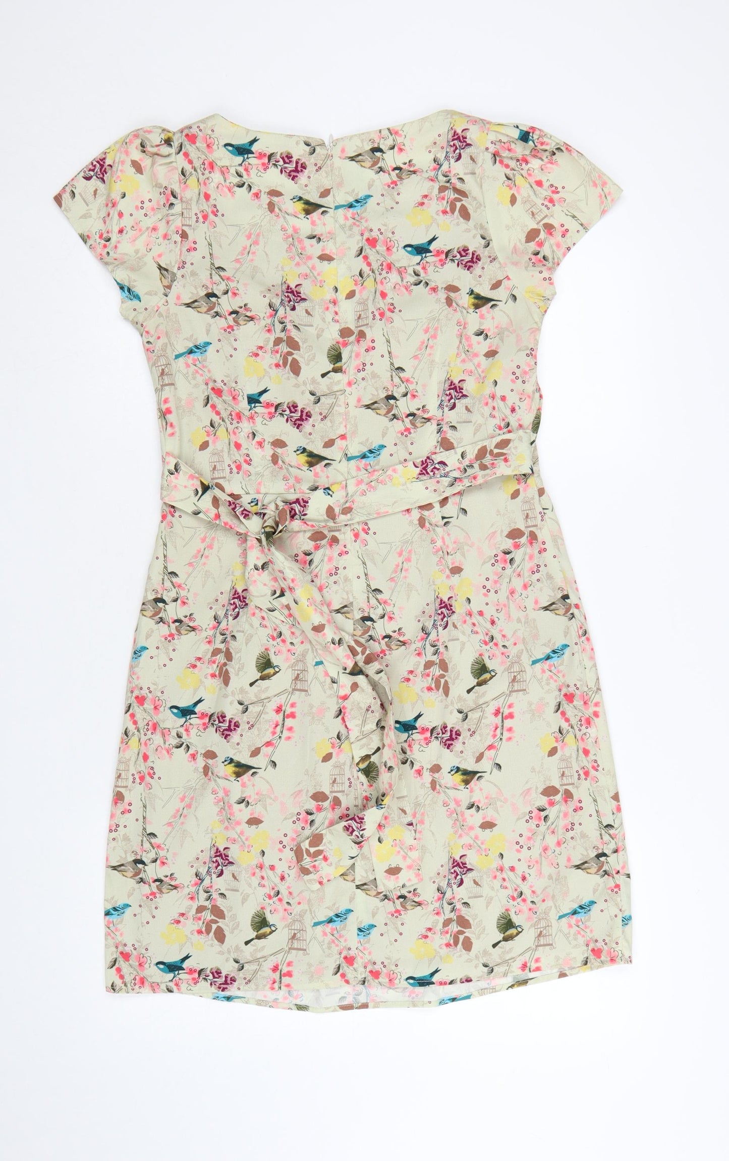 Yumi Women Beige Floral Bird Print Fit & Flare Dress Size 10