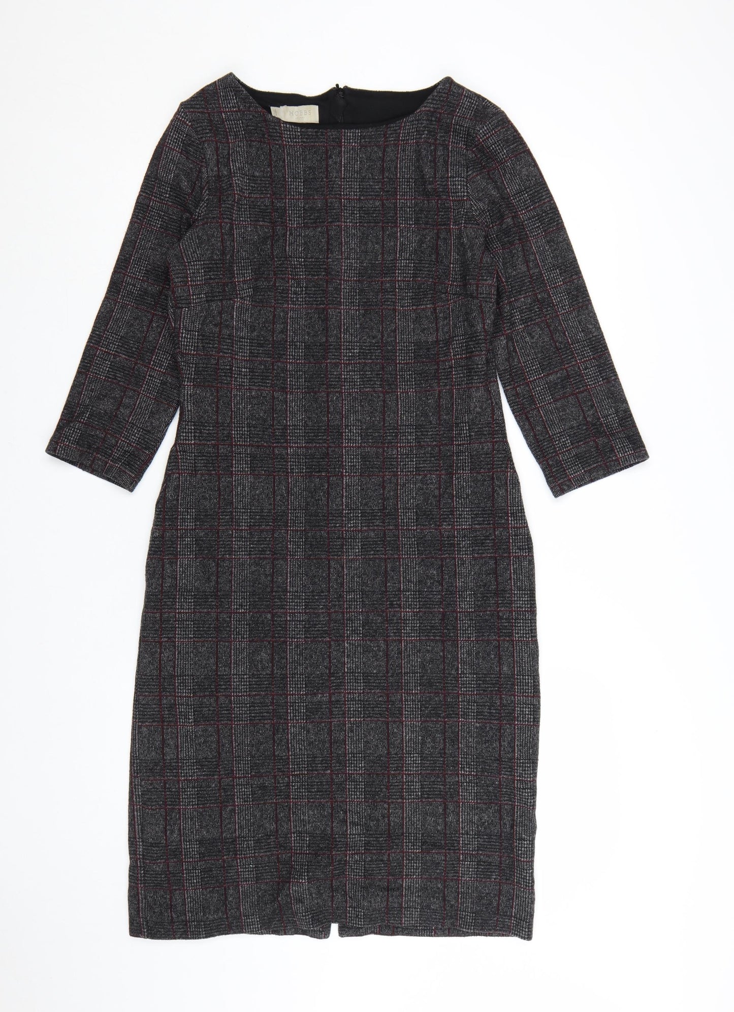 Hobbs Women Grey Check Sheath Dress UK 10 Workwear Knee Length
