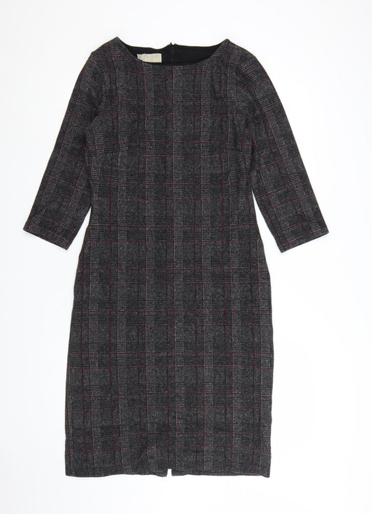 Hobbs Women Grey Check Sheath Dress UK 10 Workwear Knee Length