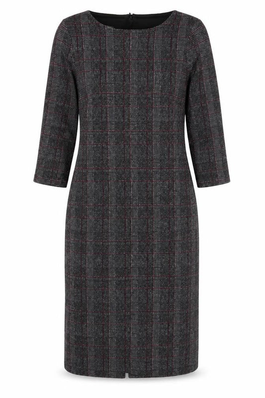 Hobbs Women Grey Check Sheath Dress UK 10 Workwear Knee Length